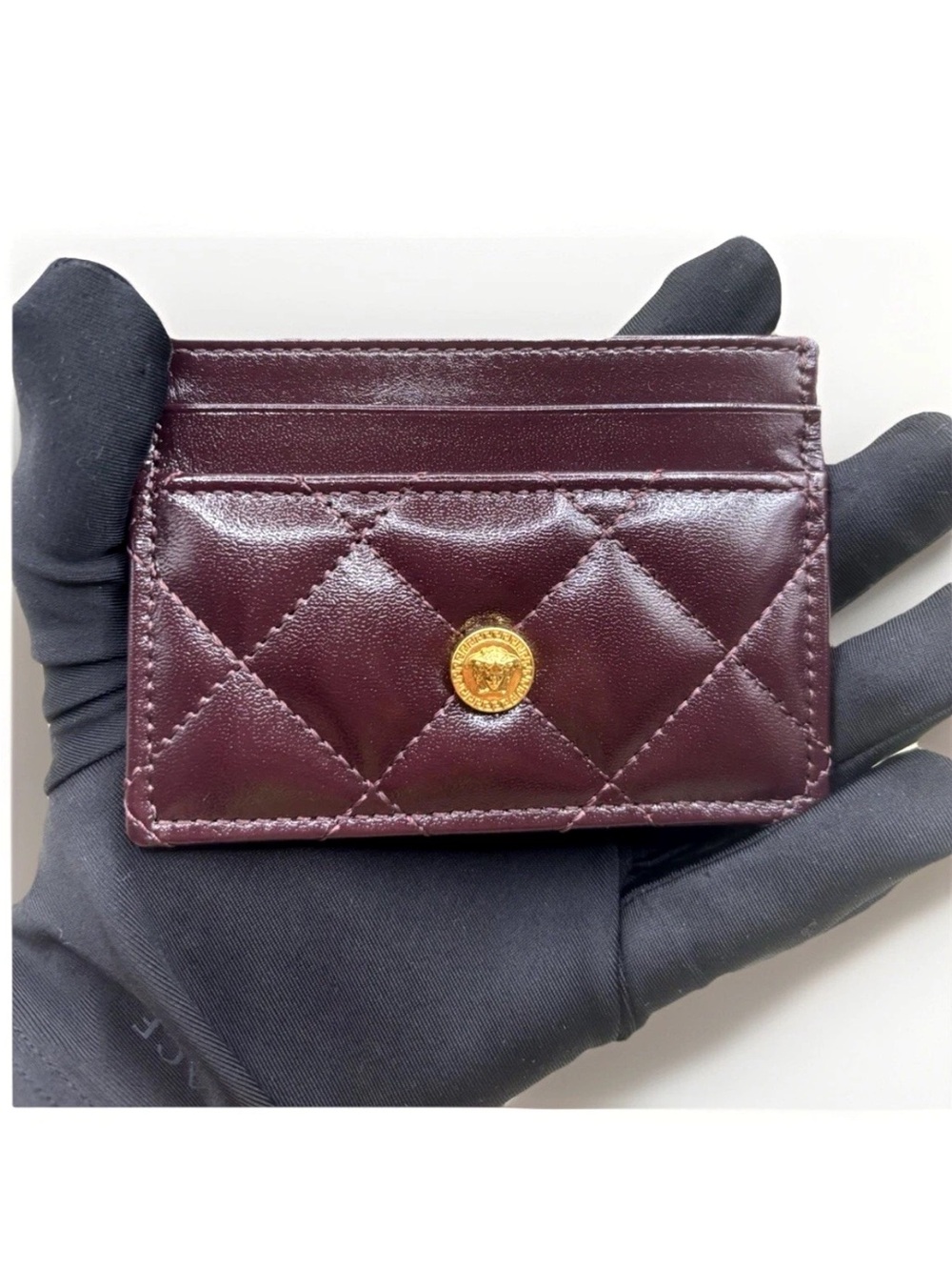 Versace Medusa Head Leather Card Holder burgundy NWT $300 Retail Authentic
